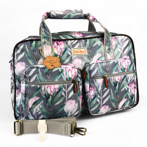 GREY PVC Overnight Cotton Road Travel Bag with PROTEAS