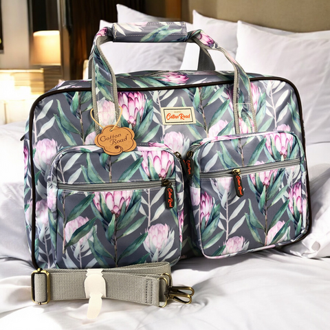 GREY PVC Overnight Cotton Road Travel Bag with PROTEAS