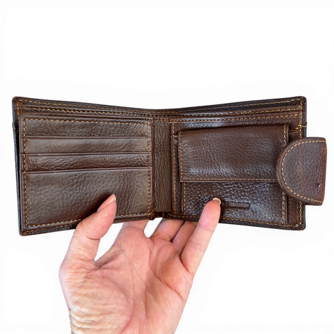 Genuine Leather Wallet: BROWN with Clip for Men