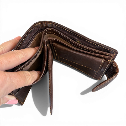 Genuine Leather Wallet: BROWN with Clip for Men