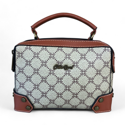 Printed KHAKI Cotton Road PVC Sling Bag with TAN Trim