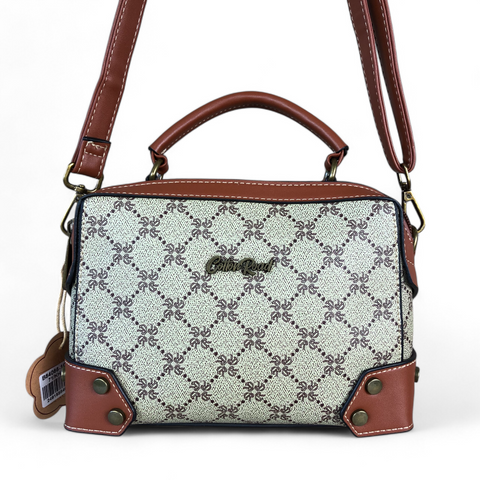Printed KHAKI Cotton Road PVC Sling Bag with TAN Trim