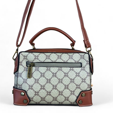 Printed KHAKI Cotton Road PVC Sling Bag with TAN Trim