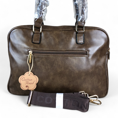 BROWN EMBOSSED PU Leather Cotton Road Handbag