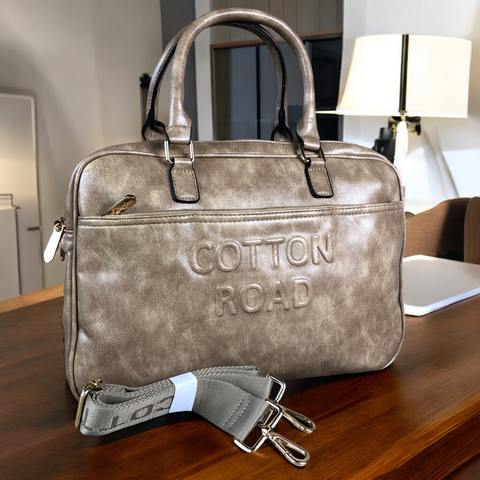 KHAKI EMBOSSED PU Leather Cotton Road Handbag
