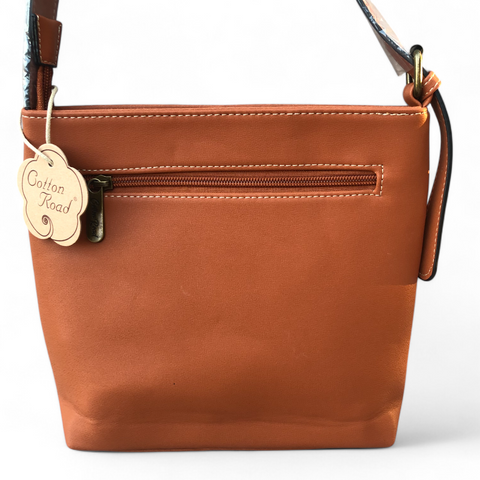 TAN and BROWN PU Leather Cotton Road Sling Bag with STRAP detailing