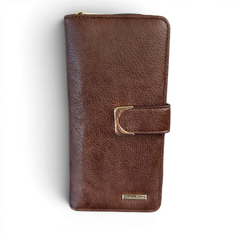 Cotton Road Wallet: Stylish Large BROWN PU Leather with Clip