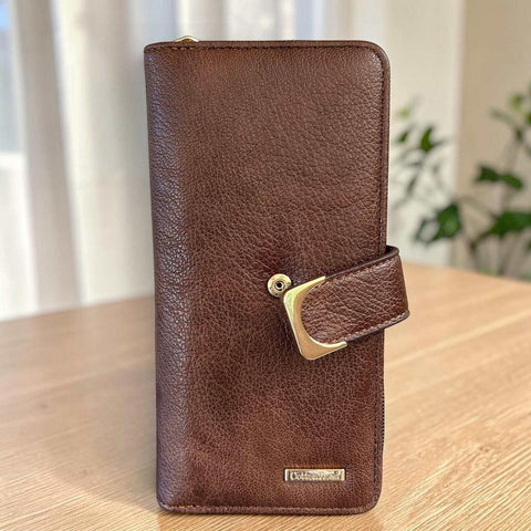 Cotton Road Wallet: Stylish Large BROWN PU Leather with Clip