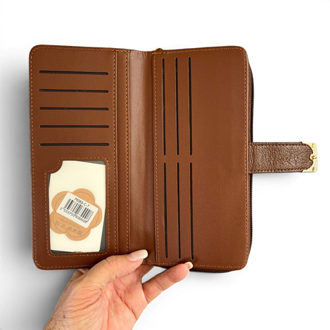 Cotton Road Wallet: Stylish Large BROWN PU Leather with Clip