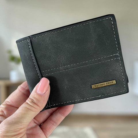 Cotton Road Wallet: Grey PU Leather for the Stylish Man