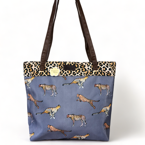 Cotton Road GREY Canvas Tote Shopper and Sling Bag COMBO with CHEETAH