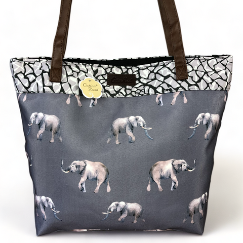 Cotton Road GREY Canvas Tote Shopper Bag with ELEPHANT