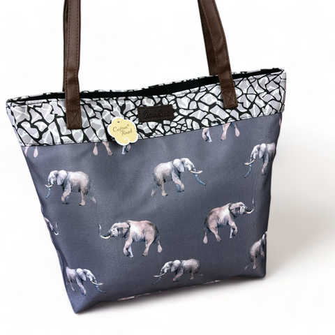 Cotton Road GREY Canvas Tote Shopper Bag with ELEPHANT