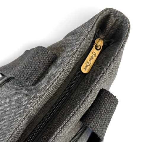 Cotton Road Handbag - BLACK Canvas Shoulder Bag with PU Leather Trim