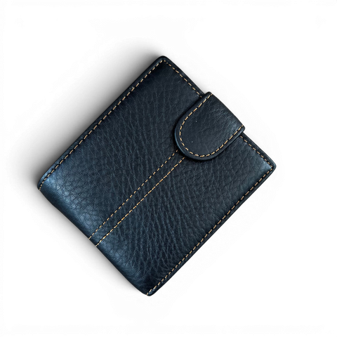 Black Vivace men's genuine leather wallet with topstitch, 13 card slots, coin pocket clip, and zip compartment