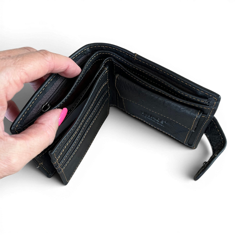Black Vivace men's genuine leather wallet with clip and multiple card slots