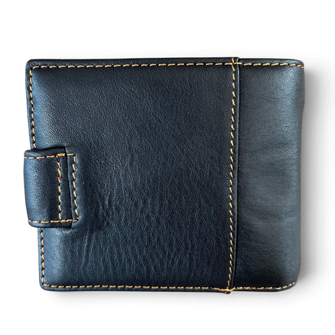 Black Vivace men's genuine leather wallet with clip closure and multiple card slots