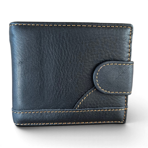 Black Vivace leather wallet for men with clip closure and multiple compartments