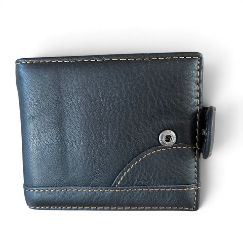 Black Vivace leather wallet for men with clip closure and multiple card slots