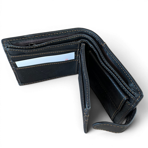 Black Vivace genuine leather wallet for men with clip closure and multiple compartments
