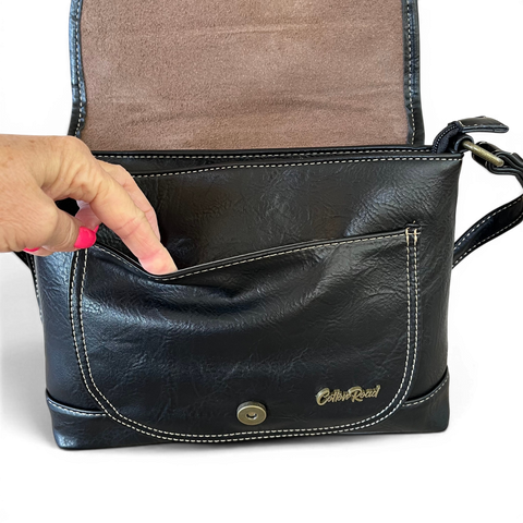 Cotton Road Sling Bag black leopard print PU leather crossbody bag with matching wallet set
