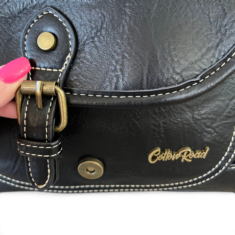 Cotton Road black leopard print sling bag and matching wallet in PU leather with gold-tone hardware