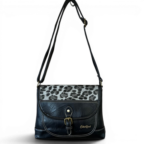 Cotton Road Sling Bag black leopard print PU leather crossbody with matching wallet set