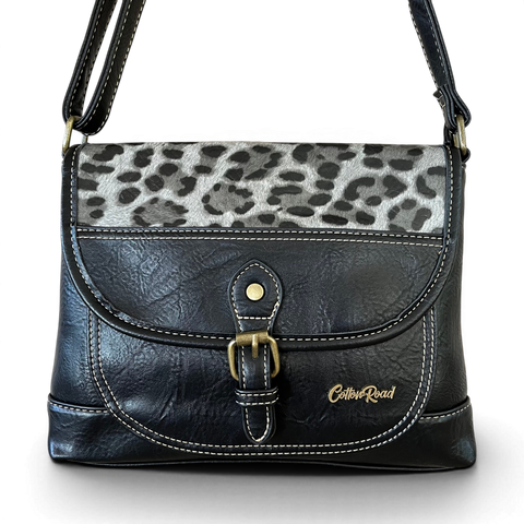 Cotton Road Sling Bag black leopard print PU leather crossbody bag with matching wallet set