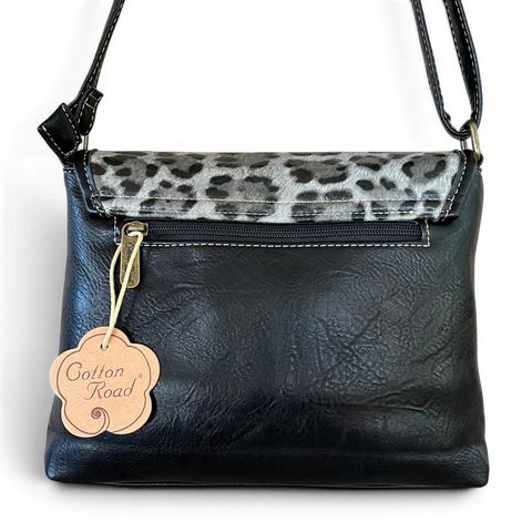 Cotton Road Sling Bag black leopard print PU leather crossbody with matching wallet set