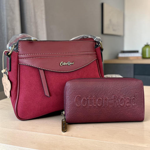 Cotton Road Sling Bag: MAROON PU Leather Crossbody with Matching Branded Wallet