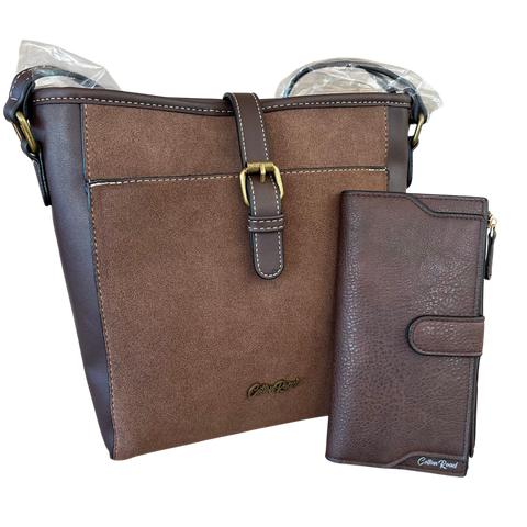 Cotton Road Sling Bag coffee brown PU leather with matching wallet set