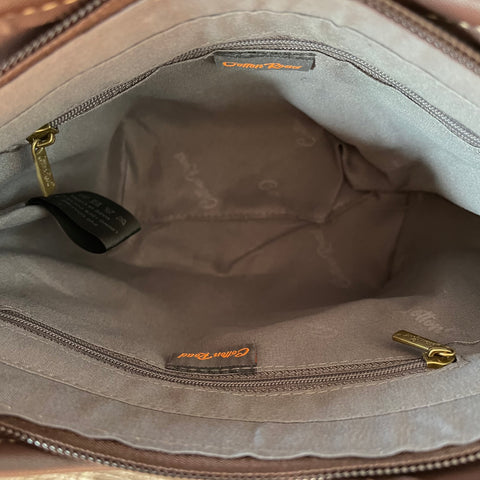 Cotton Road Handbag: BROWN PU Leather with Buckle Clip Design