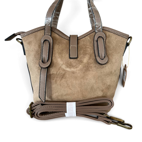 Cotton Road Handbag khaki PU leather with buckle clip and suede-look finish