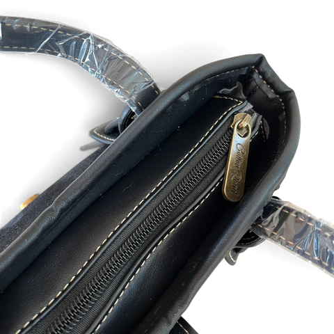 Cotton Road Handbag black suede-look PU leather with magnetic buckle and adjustable strap