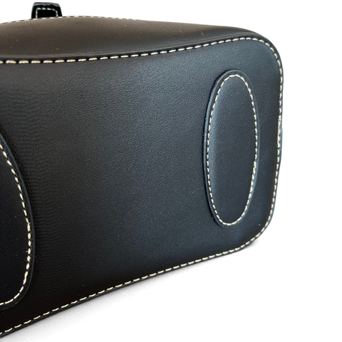 Cotton Road Handbag in black suede-look PU leather with buckle clip and adjustable strap