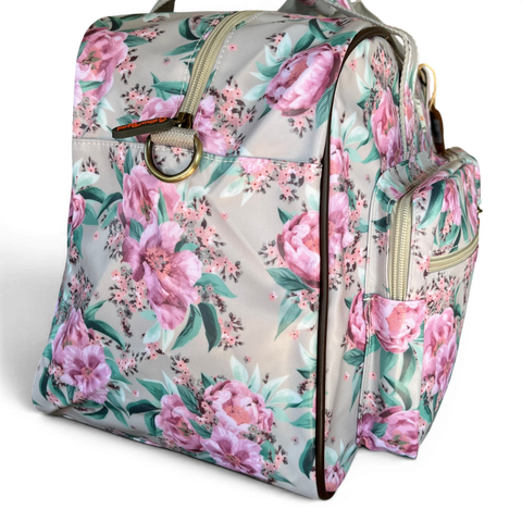 Cotton Road Travel Bag: MINT GREEN FLORAL PVC Overnight with Matching Hanging Vanity Set