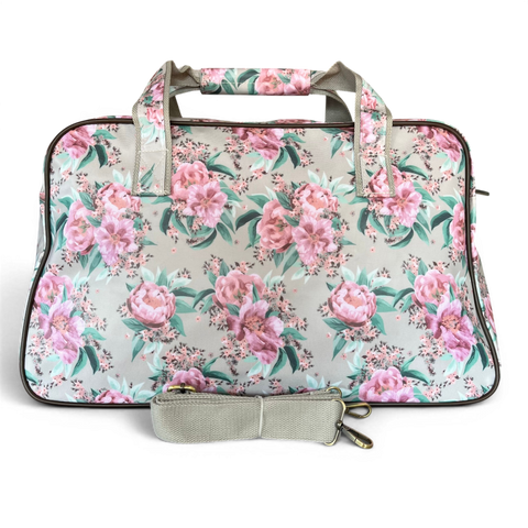 Cotton Road Travel Bag: MINT GREEN FLORAL PVC Overnight with Matching Hanging Vanity Set