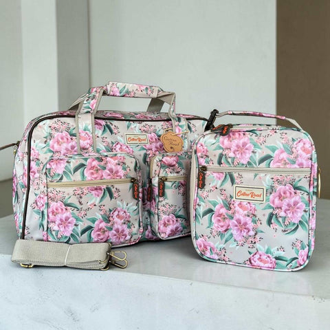 Cotton Road mint green floral PVC travel bag and matching insulated cooler vanity bag set