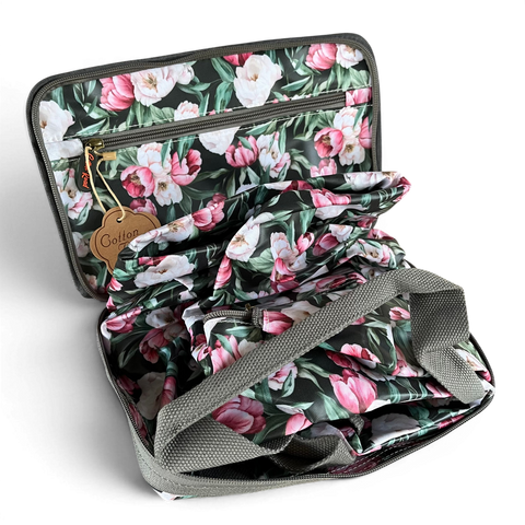 Cotton Road Travel Bag green floral foldaway weekender and matching hanging vanity set