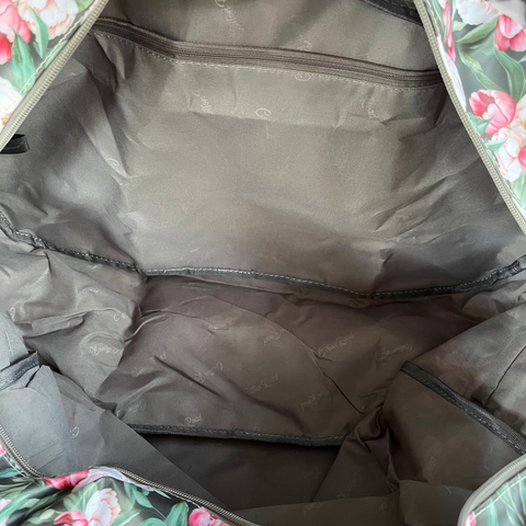 Cotton Road Travel Bag green floral foldaway weekender and matching hanging vanity set