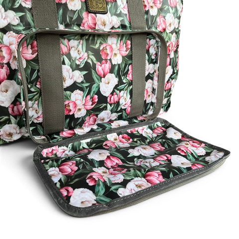 Cotton Road Travel Bag green floral foldaway weekender and matching hanging vanity set in durable water-resistant PVC