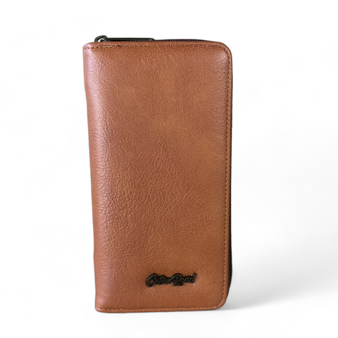 Large TAN BROWN Cotton Road PU Leather CARD Holder