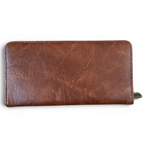 Cotton Road Brown PU leather handbag and matching wallet with embroidered protea design and antique brass hardware