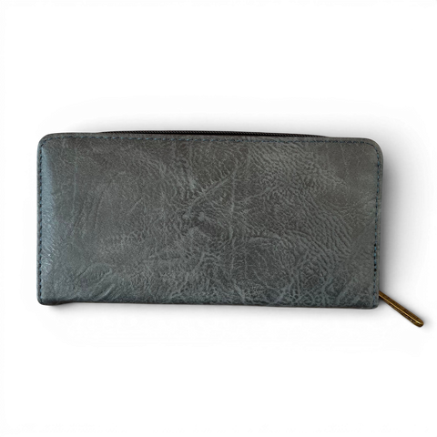 Cotton Road Wallet large blue PU leather with embroidered protea design and multiple compartments for organization
