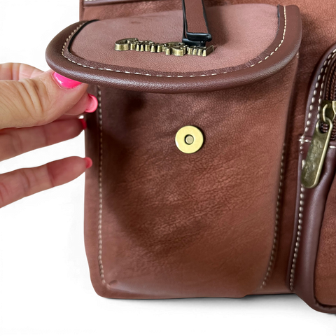Cotton Road Brown PU Leather Sling Bag with multiple pockets and adjustable strap for organized daily use