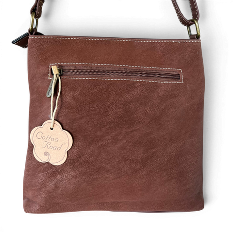 Cotton Road Sling Bag in brown PU leather with multiple zip and flap pockets for organized storage and adjustable crossbody strap