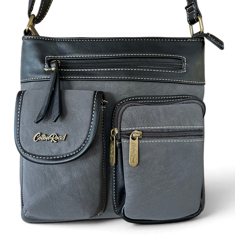 Cotton Road black PU leather sling bag with multiple pockets and adjustable strap for organized everyday use
