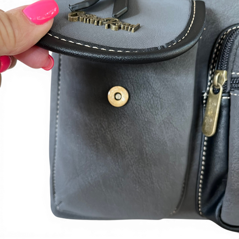 Cotton Road Sling Bag black PU leather multiple pockets adjustable strap
