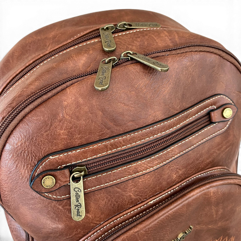 Brown Cotton Road laptop bag with embroidered Protea design and padded laptop compartment