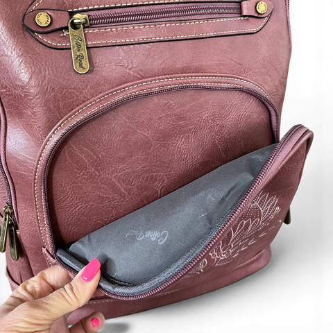 Cotton Road Laptop Bag Pink Protea dusty pink PU leather backpack with embroidered design and padded laptop compartment